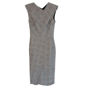 BOSS Dechesta Glen Plaid Wool Blend Sheath Dress Black White US 0 Career Office